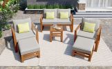 TOPMAX Outdoor Patio Wood 6-Piece Conversation Set, Sectional Garden Seating Groups Chat Set with Ottomans and Cushions for Backyard, Poolside, Balcon
