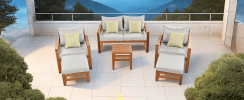 TOPMAX Outdoor Patio Wood 6-Piece Conversation Set, Sectional Garden Seating Groups Chat Set with Ottomans and Cushions for Backyard, Poolside, Balcon