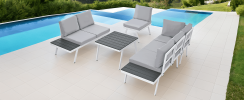 TOPMAX Industrial 5-Piece Aluminum Outdoor Patio Furniture Set, Modern Garden Sectional Sofa Set with End Tables, Coffee Table and Furniture Clips for