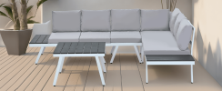 TOPMAX Industrial 5-Piece Aluminum Outdoor Patio Furniture Set, Modern Garden Sectional Sofa Set with End Tables, Coffee Table and Furniture Clips for