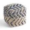 Alina Wool and Cotton Pouf, Natural and Blue