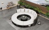 9-Piece Outdoor Patio Furniture Luxury Circular Outdoor Sofa Set Rattan Wicker Sectional Sofa Lounge Set with Tempered Glass Coffee Table, 6 Pillows,B