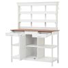 TOPMAX 66" Large Outdoor Farmhouse Wooden Potting Bench Table, Garden Workstation with 2 Drawers, Cabinet and Open Shelves for Backyard, Mudroom, Whit