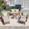 TOPMAX Outdoor Patio Wood 6-Piece Conversation Set, Sectional Garden Seating Groups Chat Set with Ottomans and Cushions for Backyard, Poolside, Balcon