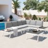 TOPMAX Industrial 5-Piece Aluminum Outdoor Patio Furniture Set, Modern Garden Sectional Sofa Set with End Tables, Coffee Table and Furniture Clips for