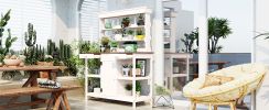 TOPMAX 66" Large Outdoor Farmhouse Wooden Potting Bench Table, Garden Workstation with 2 Drawers, Cabinet and Open Shelves for Backyard, Mudroom, Whit