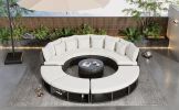 9-Piece Outdoor Patio Furniture Luxury Circular Outdoor Sofa Set Rattan Wicker Sectional Sofa Lounge Set with Tempered Glass Coffee Table, 6 Pillows,B