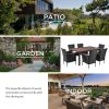 7-Piece Outdoor Patio Dining Set, Garden PE Rattan Wicker Dining Table and Chairs Set, Acacia Wood Tabletop, Stackable Armrest Chairs with Cushions, R