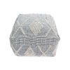 Diamond Large Handcrafted Faux Yarn Pouf, Ivory and Grey