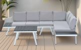 TOPMAX Industrial 5-Piece Aluminum Outdoor Patio Furniture Set, Modern Garden Sectional Sofa Set with End Tables, Coffee Table and Furniture Clips for