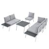 TOPMAX Industrial 5-Piece Aluminum Outdoor Patio Furniture Set, Modern Garden Sectional Sofa Set with End Tables, Coffee Table and Furniture Clips for