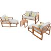 TOPMAX Outdoor Patio Wood 6-Piece Conversation Set, Sectional Garden Seating Groups Chat Set with Ottomans and Cushions for Backyard, Poolside, Balcon