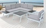TOPMAX Industrial 5-Piece Aluminum Outdoor Patio Furniture Set, Modern Garden Sectional Sofa Set with End Tables, Coffee Table and Furniture Clips for