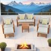 TOPMAX Outdoor Patio Wood 6-Piece Conversation Set, Sectional Garden Seating Groups Chat Set with Ottomans and Cushions for Backyard, Poolside, Balcon