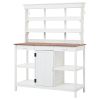 TOPMAX 66" Large Outdoor Farmhouse Wooden Potting Bench Table, Garden Workstation with 2 Drawers, Cabinet and Open Shelves for Backyard, Mudroom, Whit