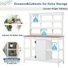 TOPMAX 66" Large Outdoor Farmhouse Wooden Potting Bench Table, Garden Workstation with 2 Drawers, Cabinet and Open Shelves for Backyard, Mudroom, Whit