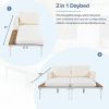 TOPMAX Modern Outdoor Daybed Patio Metal Daybed with Wood Topped Side Spaces for Drinks, 2 in 1 Padded Chaise Lounges for Poolside, Balcony, Deck, Bei