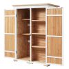 [Video Provided] TOPMAX Outdoor 5.5ft Hx4.1ft L Wood Storage Shed, Garden Tool Cabinet with Waterproof Asphalt Roof, Four Lockable Doors, Multiple-tie