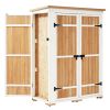 [Video Provided] TOPMAX Outdoor 5.5ft Hx4.1ft L Wood Storage Shed, Garden Tool Cabinet with Waterproof Asphalt Roof, Four Lockable Doors, Multiple-tie